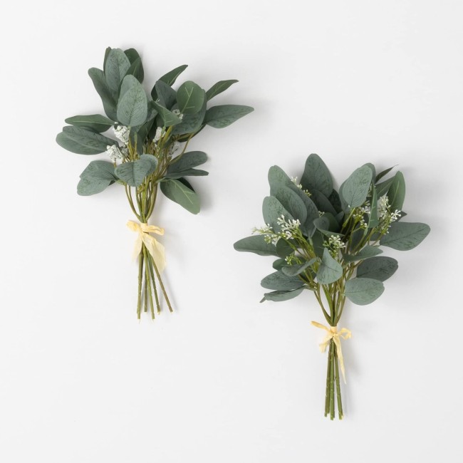  Artificial Eucalyptus Leafy Bundle Set of 2, 15" H Green