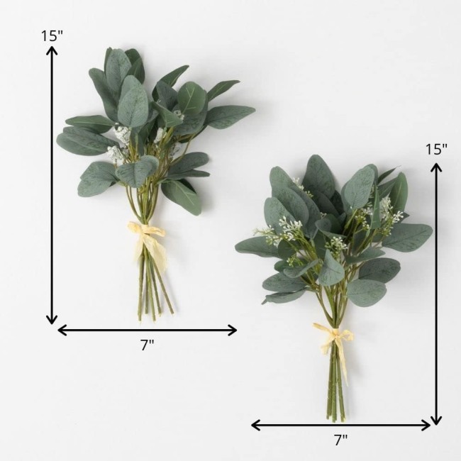  Artificial Eucalyptus Leafy Bundle Set of 2, 15" H Green