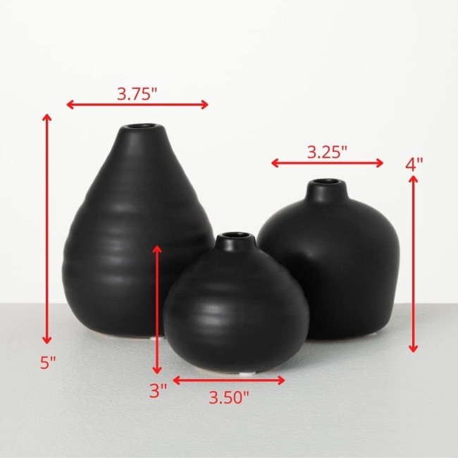  Ceramic Vase Set- 3 Small Matte Black Vases, Modern Home Décor, Modern Farmhouse; Ideal Shelf Décor, Centerpieces, Table Décor, Bookshelf, Mantle, (CM3084)