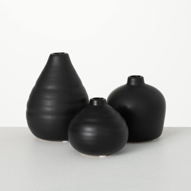  Ceramic Vase Set- 3 Small Matte Black Vases, Modern Home Décor, Modern Farmhouse; Ideal Shelf Décor, Centerpieces, Table Décor, Bookshelf, Mantle, (CM3084)