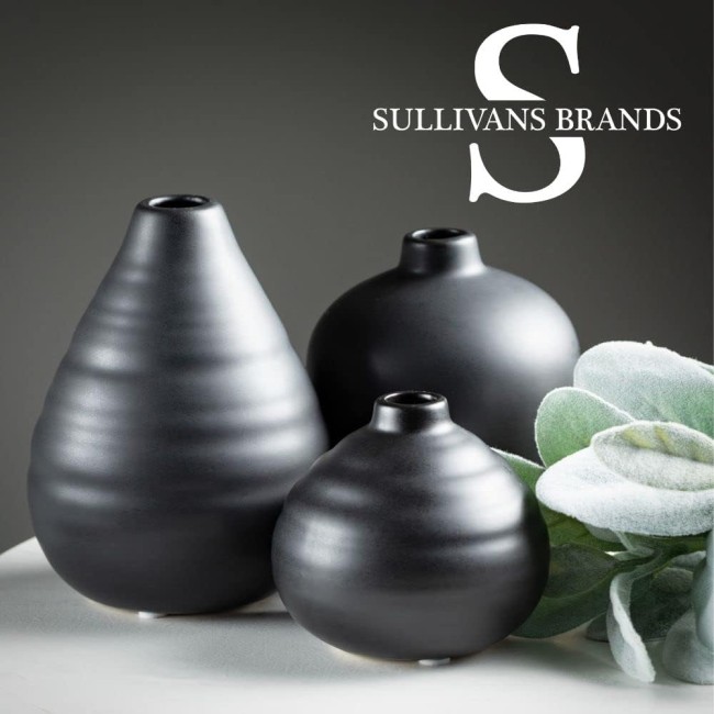  Ceramic Vase Set- 3 Small Matte Black Vases, Modern Home Décor, Modern Farmhouse; Ideal Shelf Décor, Centerpieces, Table Décor, Bookshelf, Mantle, (CM3084)