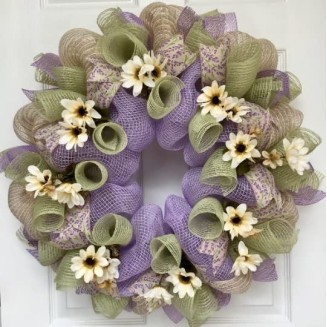 Lavender and Mint Spring Floral Handmade Deco Mesh Wreath 24 inch and 27 inch diameter available