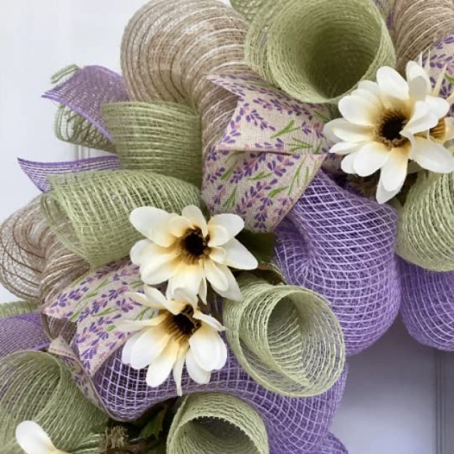 Lavender and Mint Spring Floral Handmade Deco Mesh Wreath 24 inch and 27 inch diameter available