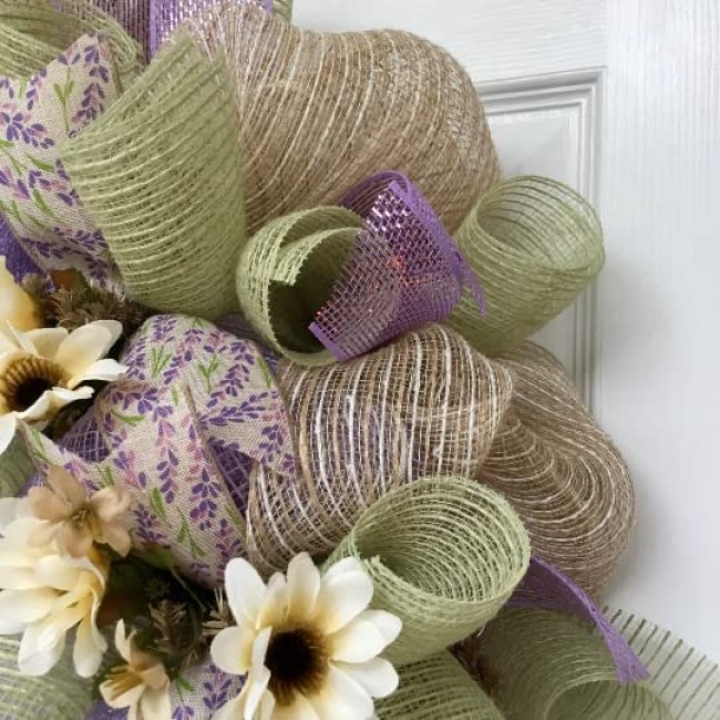 Lavender and Mint Spring Floral Handmade Deco Mesh Wreath 24 inch and 27 inch diameter available