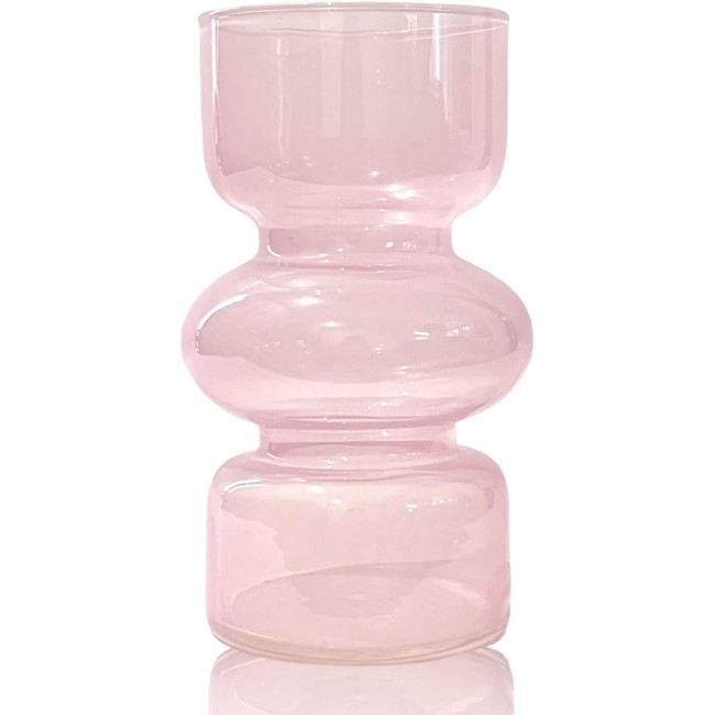 Pink Transparent Glass Hydroponic Vase, 7Inches Colored Vase for Flower, Three-Layer Glass Floral Vase for Home Décor, Modern Geometric Glass Vase for Home Office Wedding Table(Pink)