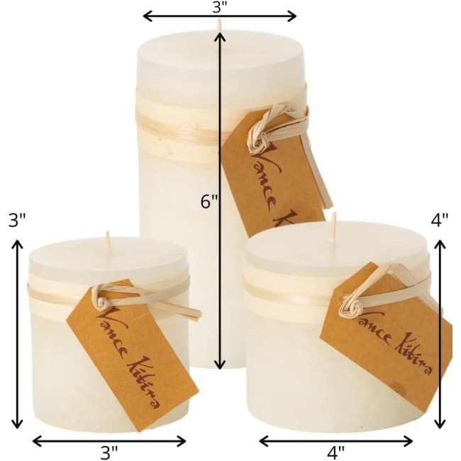  Vance Kitira Set of 3 Pillar Candles, Clean-Burning, Environmental-Friendly, Scentless, Real-Wax Candles, Home Décor, Hosting Décor