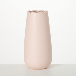  12" Matte Blush Pink Scalloped Vase, Home Décor Accents, Tabletop Vases, Living Room Décor, Mantle and Entryway Vases