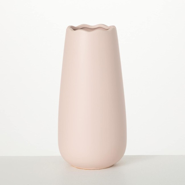  12" Matte Blush Pink Scalloped Vase, Home Décor Accents, Tabletop Vases, Living Room Décor, Mantle and Entryway Vases