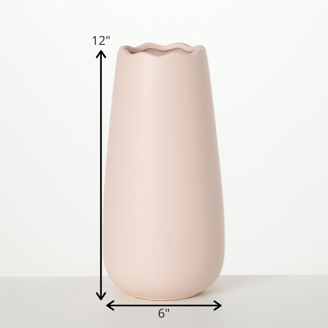  12" Matte Blush Pink Scalloped Vase, Home Décor Accents, Tabletop Vases, Living Room Décor, Mantle and Entryway Vases