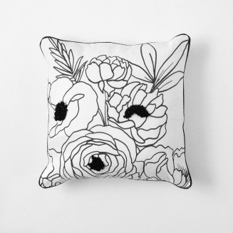  Square Floral Line Art Pillow, Throw Pillows, Living Room Décor, Couch Pillows