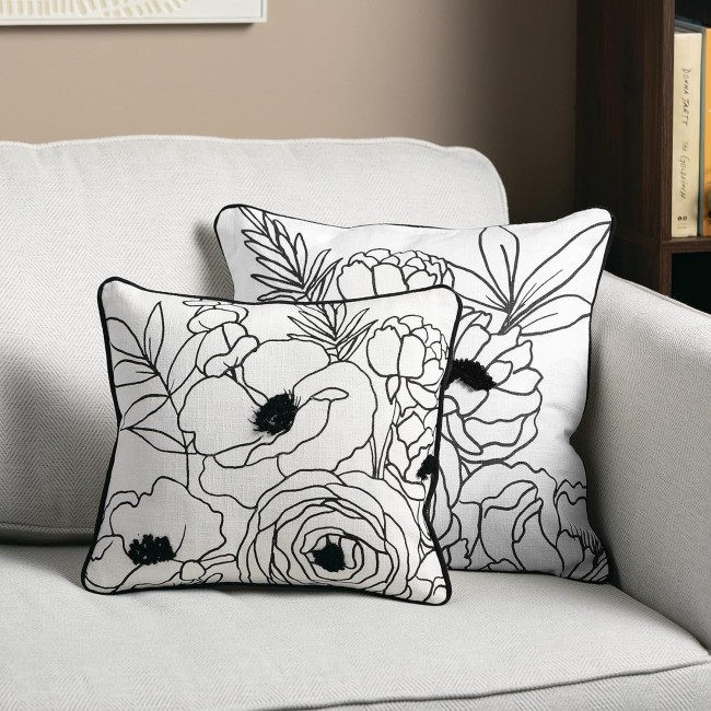  Square Floral Line Art Pillow, Throw Pillows, Living Room Décor, Couch Pillows