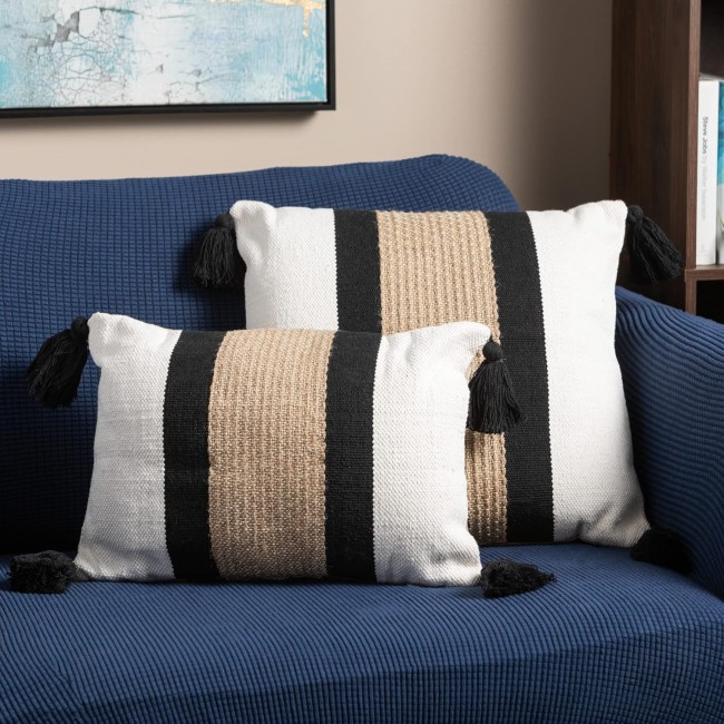  Stripe Square Tasseled Pillow, Throw Pillows, Living Room Décor, Couch Pillows