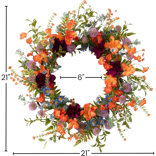  21 Inch Dahlia Mix Wreath, Spring and Summer Artificial Wreath, Everyday Wreath, Front Door Wreaths, Indoor & Outdoor Wreaths, Door, Entryway, Porch Décor