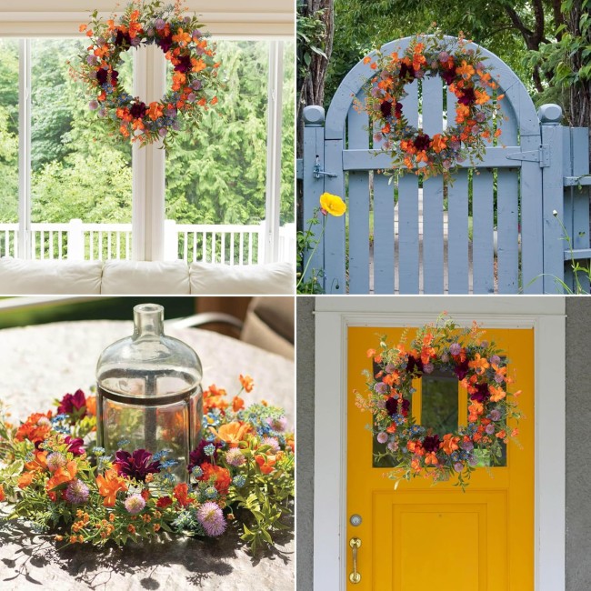  21 Inch Dahlia Mix Wreath, Spring and Summer Artificial Wreath, Everyday Wreath, Front Door Wreaths, Indoor & Outdoor Wreaths, Door, Entryway, Porch Décor