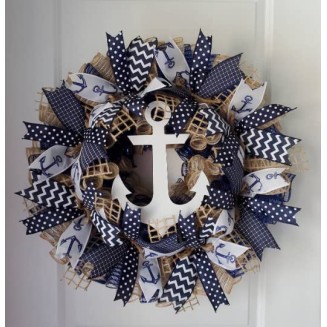 Navy Blue Nautical Wreath- Anchor