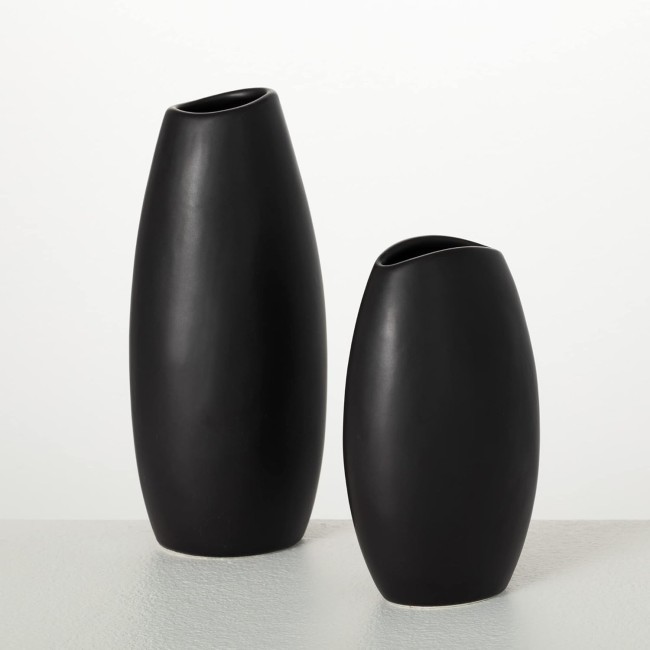  Black Vase Set, Modern Home Decor, Ceramic Vases for Home Decor, Black Vases for Fake or Real Flowers, Minimalist Living Room Decor, Decorative Vase Set for Your Shelf and Mantle (CM3122)