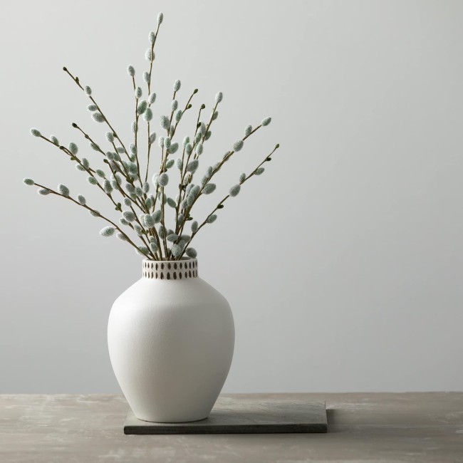  Textured 8" Tall Round Vase, Modern Home Decor, White Flower Vase, Vases for Real or Fake Flowers, Living Room, Bedroom, and Office Decor, Decorative Ceramic Vases for Room Decor, (CM3124)