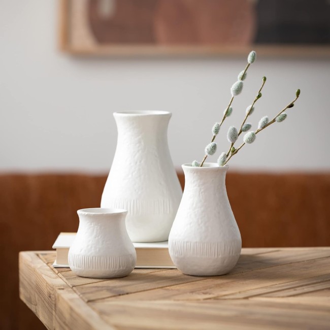  Modern Vase Set, Vases for Decor, Flower Vases, Modern Home Decor, White Vases for Real or Fake Flowers, Shelf and Room Decor, Minmalist Ceramic Vase Set, Living Room & Office Decor (CM3120)