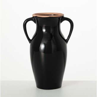  Modern Vase with Handles, Modern Home Decor, Flower Vase, Ceramic Vases for Your Living Room, Home Office, and Kitchen, Minimalist Shelf Decor, Vases for Real or Fake Flowers (CM3121) Black