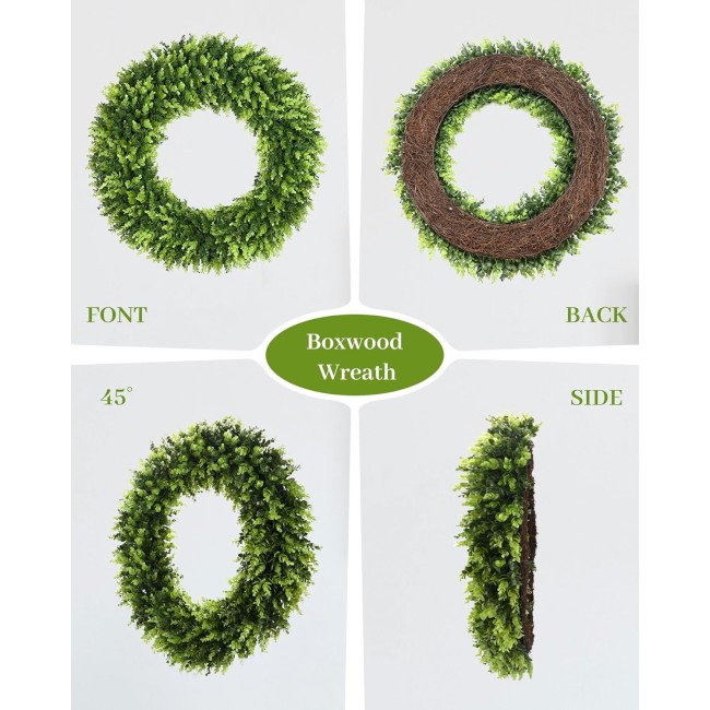 DDHS 32 inch Boxwood Wreath, Artificial Large Summer Wreaths for Front Door with Yellow Cloth can DIY Shaped, Spring or Summer Wreaths for Hanging in The Shop, Farmhouse, Roof Green Wreath Decoration