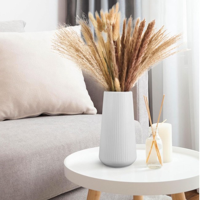 White Ceramic Vase, GUKJOB Flower Vase Ceramic Vase for Flowers, Decorative White Vase for Pampas Grass, Small Vase for Home Living Room Dining Table Farmhouse Office Decor (White)