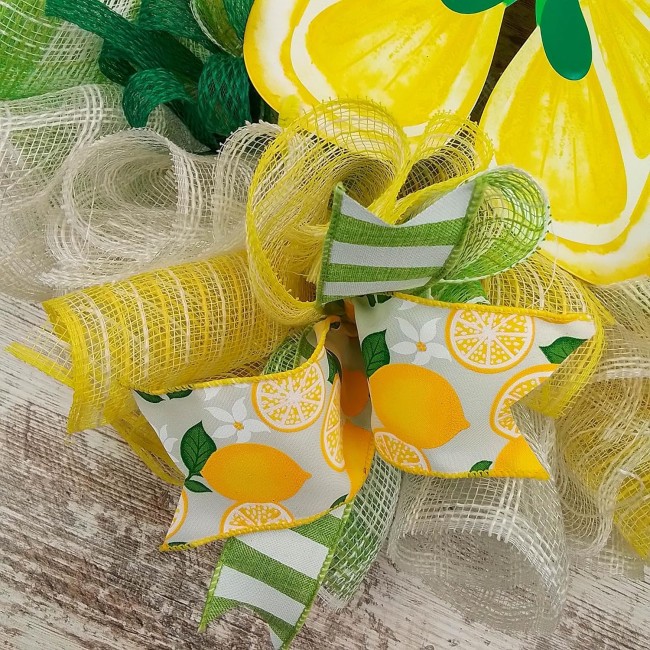 Lemon Flip Flop Wreath - Spring Summer Welcome Deco Mesh Decor - Yellow Lime Green White