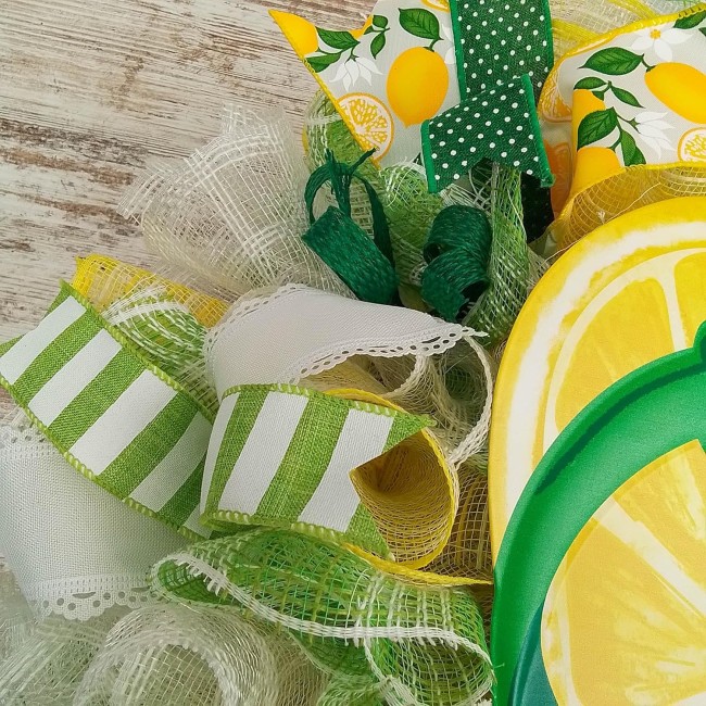 Lemon Flip Flop Wreath - Spring Summer Welcome Deco Mesh Decor - Yellow Lime Green White