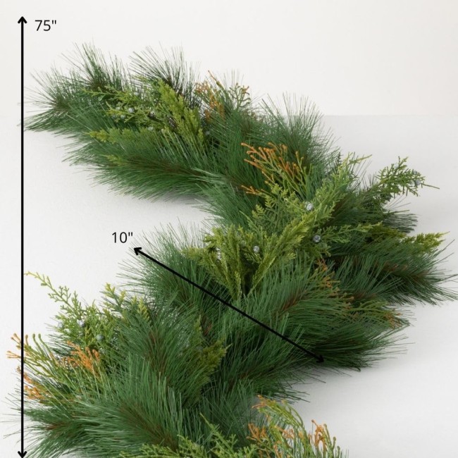  Artificial Mixed Pine & Juniper Garland Green 75" L, Christmas Decor, Christmas Garland, Indoor Christmas Decorations, Mantle Décor