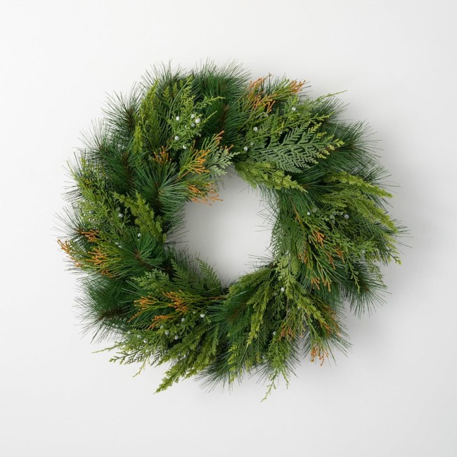  24 Inch Mixed Pine Wreath, Christmas Artificial Wreath, Winter Wreath, Front Door Wreaths, Indoor & Outdoor Wreaths, Door, Entryway, Porch Décor