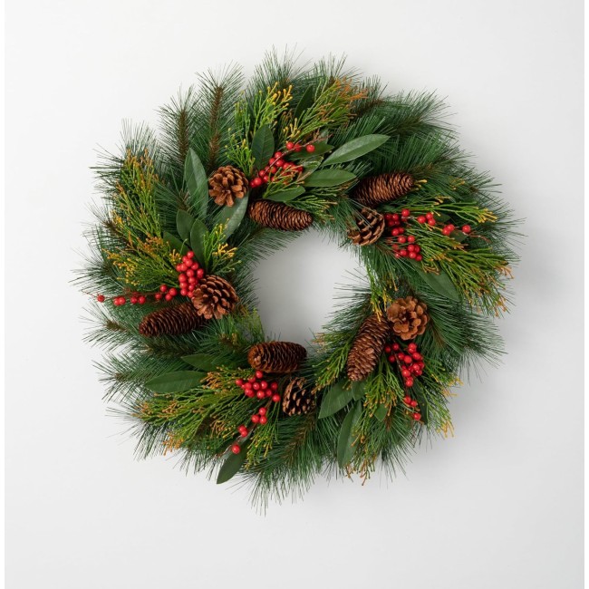  Artificial Rustic Pine & Berry Wreath Multicolor 24" W, Christmas Décor, Christmas Wreaths, Indoor or Outdoor Wreaths