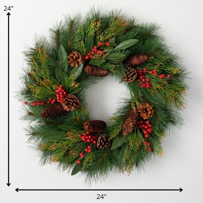  Artificial Rustic Pine & Berry Wreath Multicolor 24" W, Christmas Décor, Christmas Wreaths, Indoor or Outdoor Wreaths