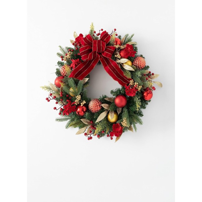  26" Pine and Ornaments, Artificial Greenery Flowers, Everyday and Seasonal Wreaths, Indoor & Outdoor Wreaths for Front Door, Entryway, Porch Décor