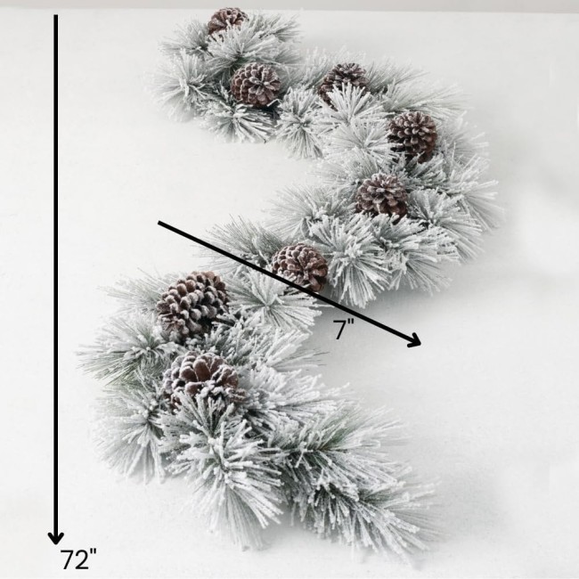  6 ft Snow Flocked Pine Garland, Artificial Greenery, Seasonal Decor, Perfect for Weddings, Fireplace Mantels, Dining and Living Rooms