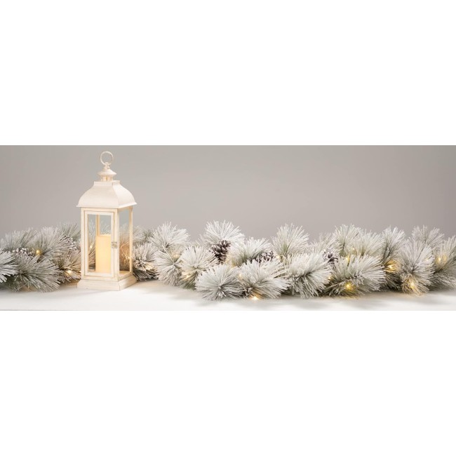  6 ft Snow Flocked Pine and Cone Garland, Artificial Greenery, Seasonal Decor, Perfect for Weddings, Fireplace Mantels, Dining and Living Rooms