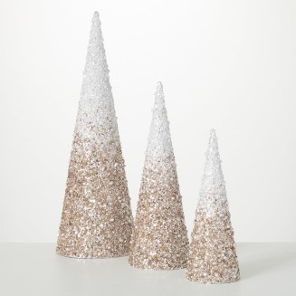  Glittered Beaded Cone Tree Set of 3, Christmas Decor, Christmas Tabletop, Decorative Christmas Trees, 11.5" H, 14.75" H and 20" H