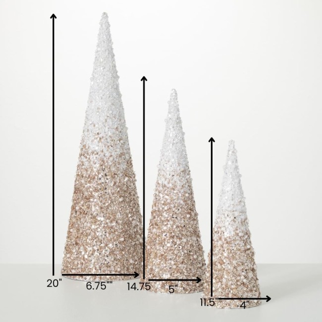  Glittered Beaded Cone Tree Set of 3, Christmas Decor, Christmas Tabletop, Decorative Christmas Trees, 11.5" H, 14.75" H and 20" H