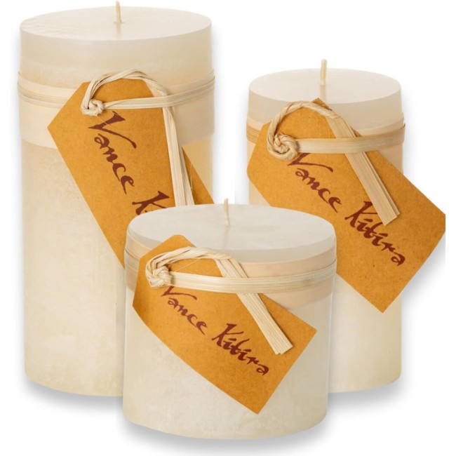  Vance Kitira Set of 3 Pillar Candles, Melon White Candle Set, Clean-Burning, Environmental-Friendly, Scentless, Real-Wax Candles, Home Décor