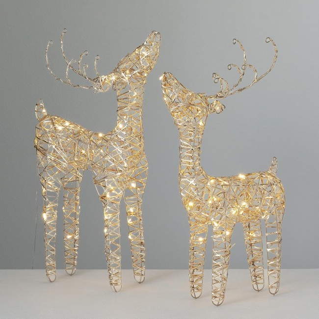 22" H and 18" H  Outdoor Lighted Reindeer, LED Christmas Decor, LED Lights, Christmas Decorations, Holiday Decor, Tabletop or Mantel Decor, Set of 2, Gold