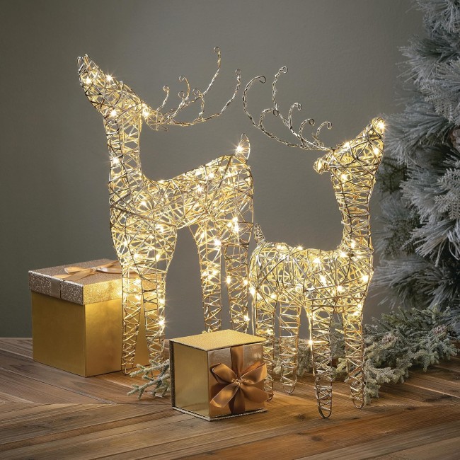 22" H and 18" H  Outdoor Lighted Reindeer, LED Christmas Decor, LED Lights, Christmas Decorations, Holiday Decor, Tabletop or Mantel Decor, Set of 2, Gold