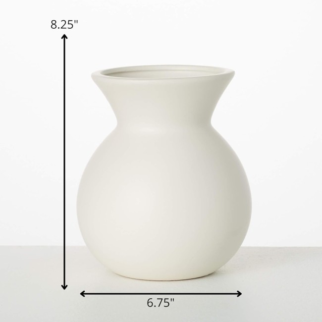  White Ceramic Flower Vase, Modern Home Decor, Vases for Flowers, Vases for Centerpieces, Mantle, Tabletop, Accent Table Vases, Kitchen, Living Room, and Office Decor (CM3142)