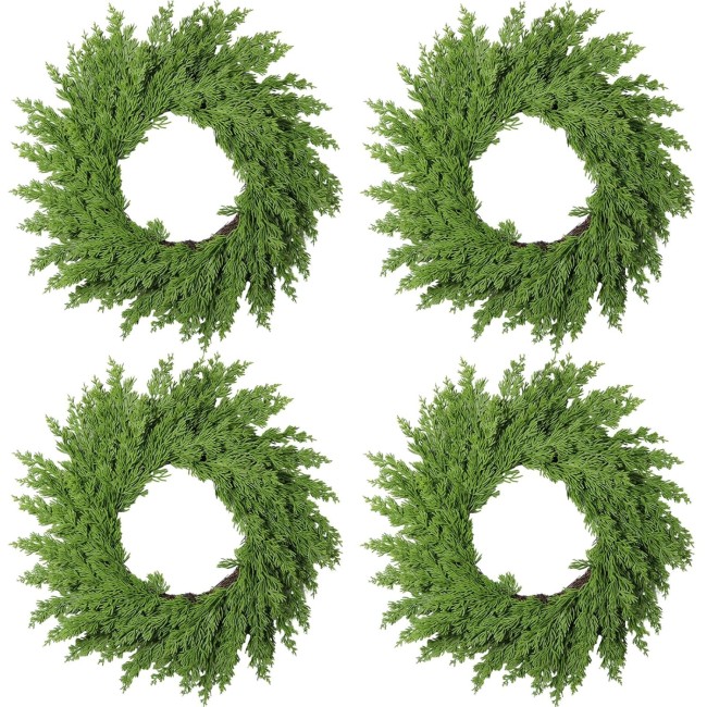 4PCS Christmas Norfolk Pine Wreath,Christmas Wreath for Front Door, Artificial Green Wreath Greenery Realistic Wreath Holiday Decoration for Holiday Thanksgiving Fall Winter Decor