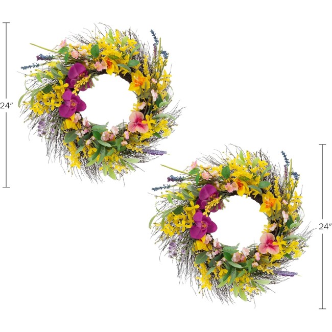 Daisy and Lavender Wreaths - Set of Two 24-Inch Artificial Spring Wreaths for Home Decor - Wreaths for Indoors or Covered Patio Use by Pure Garden