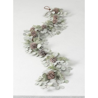  5 ft Snow Dusted Eucalyptus and Pinecone Garland, Christmas Decor Perfect for Fireplace Mantels, Dining and Living Rooms