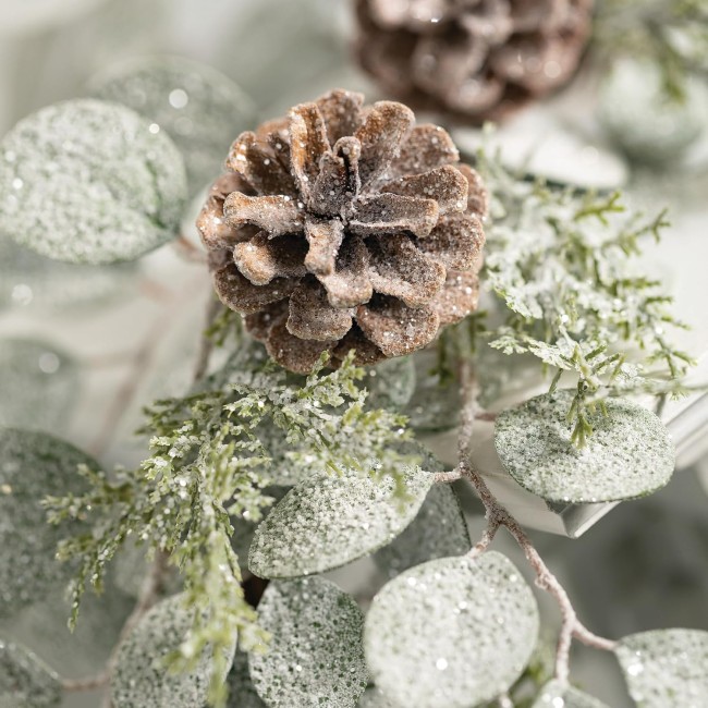  5 ft Snow Dusted Eucalyptus and Pinecone Garland, Christmas Decor Perfect for Fireplace Mantels, Dining and Living Rooms