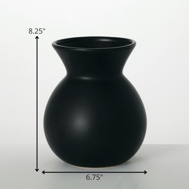  Ceramic Black Matte Vase, Modern Home Decor, 8.25 inches, Kitchen, Living Room, Office Decor, Versatile Indoor Decoration