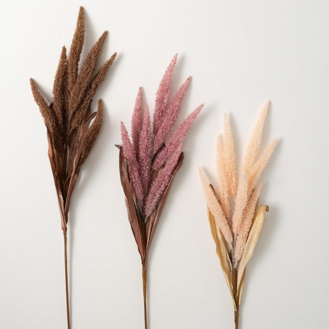  Tall Desert-Hued Grass Plumes Stem Set of 3, 3 ft Artificial Fake Flower, Lifelike Centerpiece for Home, Office, Weddings and Gifts Decor