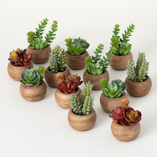  4.5" H Mini Potted Succulent Set of 12, Multicolored, Everyday Home Decor, Artificial Plants Indoor, Artificial Greenery, Room, Kitchen, Office, & Bathroom Décor, Fake Plants