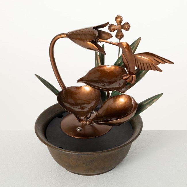  Copper Hummingbird Water Fountain with Easy Set-up Pump, Small Desk Waterfall for Meditation, Indoor or Outdoor Garden, Patio, Living Room and Office Home Décor