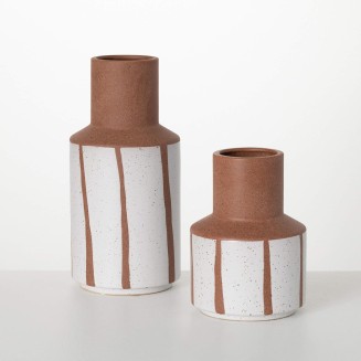  Brown Ceramic Modern Vase Set of 2, Vases for Decor, Modern Home Decor, Vases for Centerpieces, Mantle, Tabletop, Accent Table Vases, Living Room, Bedroom, Kitchen, Entryway Decor