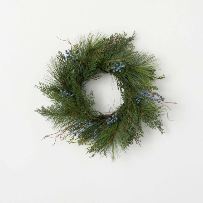  6.5" Juniper Mini Accent Ring Wreath, Artificial Greenery, Seasonal Holiday Decor, Perfect for Weddings, Fireplace Mantels, Dining and Living Room